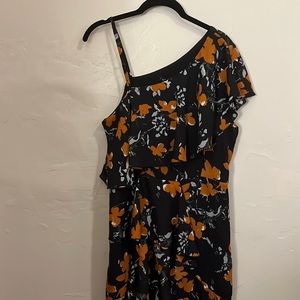 One shoulder black floral dress